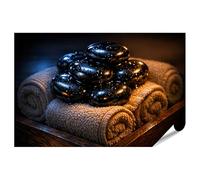 islandburner Poster de qualité supérieure - Décoration de bien-être relaxante avec pierres noires et serviettes - Grand format