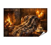 islandburner Poster de qualité supérieure - Fauteuil confortable avec couverture et thé devant la cheminée - Standard