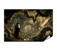 islandburner Poster de qualité supérieure - Forêt magique avec magicien et lumières lumineuses - Standard