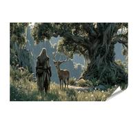 islandburner Poster de qualité supérieure - Gardien mystique de la forêt avec cerf dans la forêt ensoleillée - Grand format