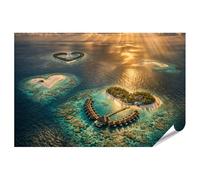 islandburner Poster de qualité supérieure - Îles de cœur de rêve dans l'océan au lever du soleil - Grand format