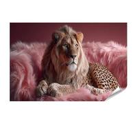 islandburner Poster de qualité supérieure Lion majestueux avec fourrure rose et motif léopard - Grand format - Édition W1