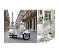 islandburner Poster de qualité supérieure - Motif scooter blanc devant la Tour Eiffel à Paris - Tableau mural pour les amoureux - Standard