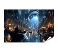 islandburner Poster de qualité supérieure - Petit voyage en bateau en bois dans un canal scintillant avec une architecture impressionnante - Grand format