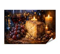 islandburner Poster de qualité supérieure - Planche à fromage rustique avec raisins et vin rouge pour des soirées agréables - Grand format