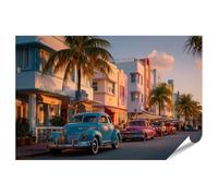 islandburner Poster de qualité supérieure - Quartier d'art déco coloré à Miami au coucher du soleil - Grand format