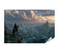 islandburner Poster de qualité supérieure - Scout médiéval sur cheval avec paysage à couper le souffle - Grand format