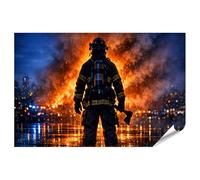 islandburner Poster de qualité supérieure - Silhouette de pompier devant un feu flamboyant - Standard