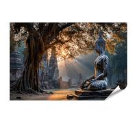 islandburner Poster de qualité supérieure - Statue de Bouddha dans le jardin du temple au coucher du soleil - Grand format