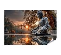 islandburner Poster de qualité supérieure - Statue de Bouddha dans le jardin du temple au coucher du soleil - Tableau mural - Grand format - Edition Q1