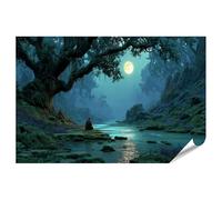 islandburner Poster de qualité supérieure - Superbe tableau mural d'une forêt nocturne avec clair de lune - Grand format