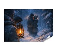 islandburner Poster de qualité supérieure - Tableau mural romantique d'une clairière enneigée avec couple - Grand format