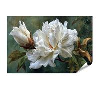 islandburner Poster de qualité supérieure - Tableau mural surréaliste d'une grande fleur blanche avec feuilles - Standard