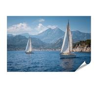 islandburner Poster de qualité supérieure - Voiliers sur un lac calme avec panorama de montagne - Standard