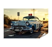 islandburner Poster de qualité supérieure - Voiture de police classique dans la lumière du soir - Tableau mural vintage - Grand format
