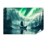 islandburner Poster des aurores boréales sur le navire viking mystique - Poster 90 x 60 cm