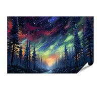 islandburner Poster forêt de pins ciel étoilé aurores boréales 90 x 60 cm