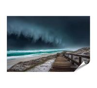 islandburner Poster mural dramatique d'une plage orageuse avec pont en bois - Standard - Édition T1