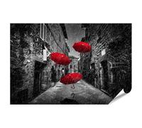 islandburner Poster Parapluies Vent Pluie Sombre Route Étroite Ville Italienne Toscane - Poster 90 x 60 cm