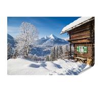 islandburner Poster paysage alpin enneigé avec une cabane en bois rustique Berchtesgaden Watzmann - Poster 90 x 60 cm