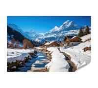 islandburner Poster paysage d'hiver avec montagnes et village - Poster 90 x 60 cm