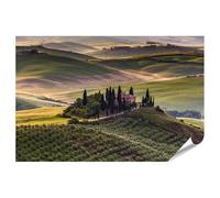 islandburner Poster paysage Toscane avec villa et cyprès dans les huegeln - Poster 90 x 60 cm