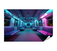 islandburner Poster Prime - Voiture de métro vide avec lumière néon et rangées de sièges - 130 x 90 cm