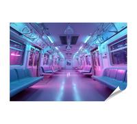 islandburner Poster vide avec métro illuminé au néon dans les tons roses et bleus - 130 x 90 cm