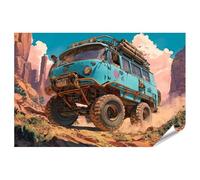 islandburner Poster voyage d'aventure hors route à travers le désert avec un van cool - Poster 130 x 90 cm