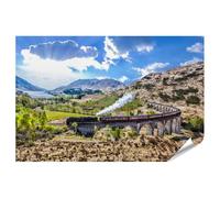 islandburner Poster Voyage en train au-dessus d'un vieux pont ferroviaire dans un paysage pittoresque - Poster 90 x 60 cm