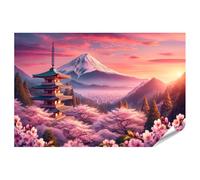 islandburner Poster XXL avec fleurs de cerisier Am Fuji au crépuscule - Impression photo de qualité supérieure