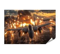 islandburner Poster XXL - Avion de combat sur l'océan en feu au coucher du soleil - Impression photo de qualité supérieure