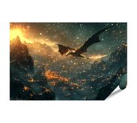 islandburner Poster XXL - Dragon doré volant au-dessus des montagnes - Impression photo de qualité supérieure