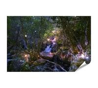 islandburner Poster XXL Forêt mystique avec cascade scintillante et lumières