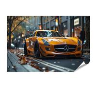 islandburner Poster XXL Mercedes orange en feuilles d'automne pour salon, amateurs de voitures, maison automobile, impression photo de qualité supérieure