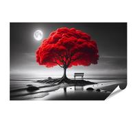 islandburner Poster XXL - Motif arbre rouge sur la rive calme du lac sous le clair de lune la nuit - Impression photo de qualité supérieure