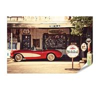 islandburner Poster XXL - Motif : cabriolet rouge sur Route 66 dans une ancienne station-service - Impression photo de qualité supérieure