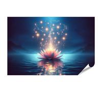 islandburner Poster XXL - Motif fleur de lotus lumineuse - Ciel étoilé - Eau magique - Impression photo de qualité supérieure