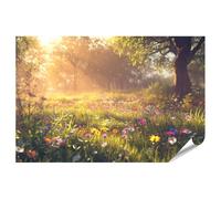 islandburner Poster XXL - Motif prairie fleurie ensoleillée dans la forêt de printemps le matin - Impression photo de qualité supérieure