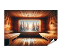 islandburner Poster XXL - Motif sauna avec vue sur le paysage d'hiver dans la forêt - Impression photo de qualité supérieure