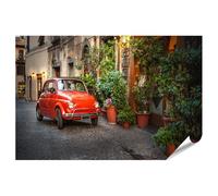 islandburner Poster XXL - Motif voiture classique rouge dans la vieille ville pittoresque - Passage photo de qualité supérieure