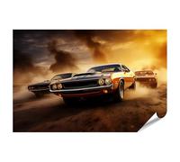 islandburner Poster XXL Muscle Cars Course au coucher du soleil Dynamique et vitesse Impression photo de qualité supérieure