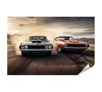islandburner Poster XXL Muscle Cars Duel dans le désert au coucher du soleil, impression photo de qualité supérieure