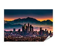islandburner Poster XXL panoramique ville crépuscule horizon et montagnes fond premium images 130 x 90 cm
