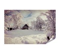 islandburner Poster XXL - Paysage enneigé avec maison en bois et arbres au pays des merveilles d'hiver - Impression photo de qualité supérieure