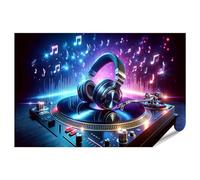 islandburner Poster XXL pour chambre d'enfant - Musique vivante sur la table de gymnastique DJ avec écouteurs - Impression photo de qualité supérieure