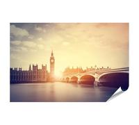 islandburner Poster XXL Tour de l'horloge et pont sous la lumière du soleil Londres - Qualité supérieure - 90 x 60 cm
