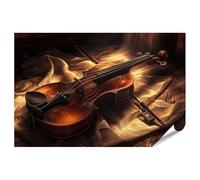 islandburner Poster XXL Violon dans une lumière douce avec fond en bois pour salon, mélomane, magasin de musique, impression photo de qualité supérieure