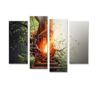 islandburner Prime Image sur toile Arbre des secrets lumineux dans la forêt numérique de la magie - Toile 130 x 80 cm - 4 pièces