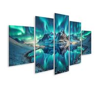 islandburner Prime Image sur toile Aurores boréales sur une montagne d'hiver avec reflet lac Images murales Poster